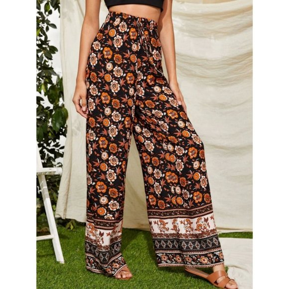 Tie Front Floral Print Wide Leg Pants - Picture 3 of 8